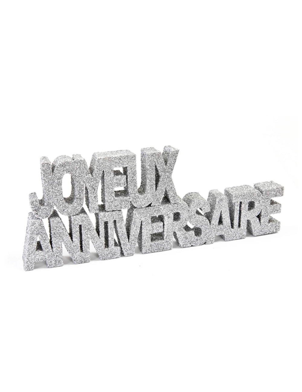 decoração de mesa Feliz aniversário para festa prateada com lantejoulas