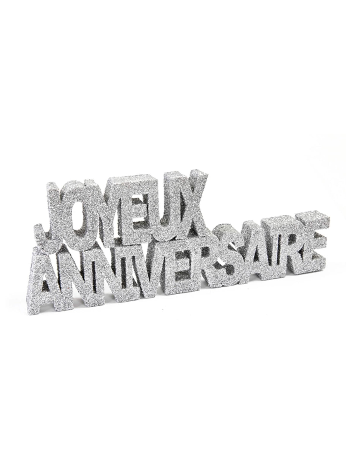 decoração de mesa Feliz aniversário para festa prateada com lantejoulas