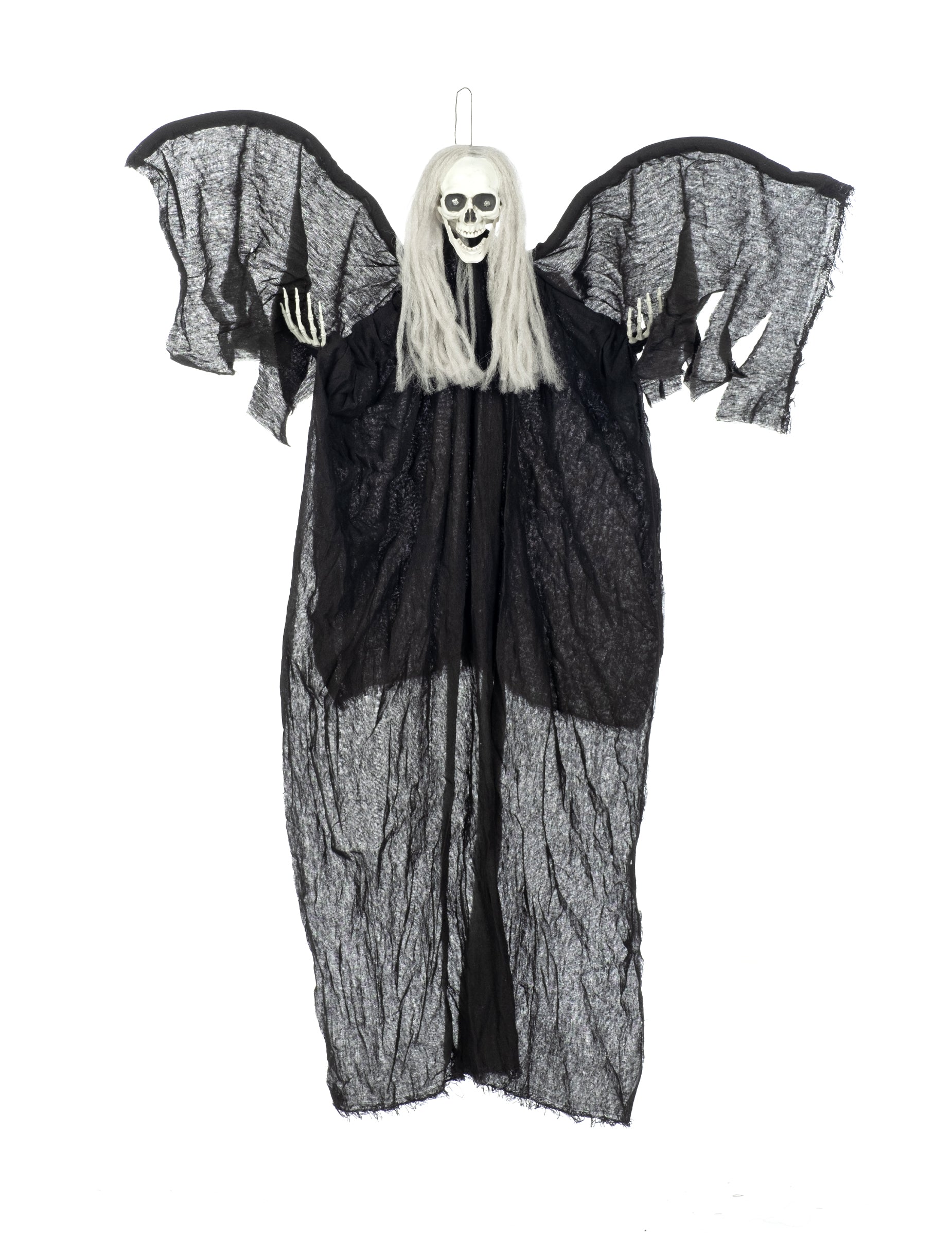 Décoration à suspendre ange noir de la mort pour Halloween noir et lumineux avec cheveux gris