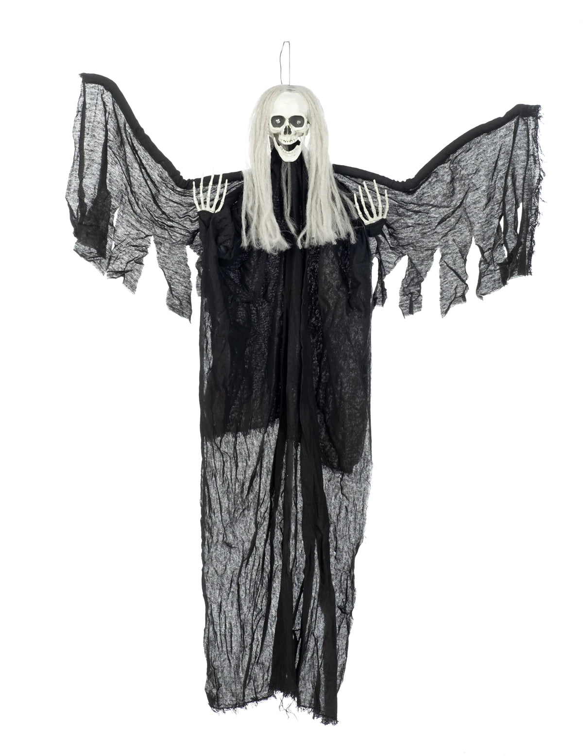 Vue de face avec bras levés de la décoration à suspendre ange noir de la mort