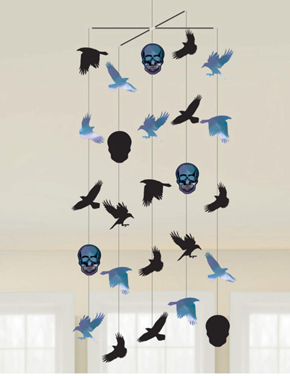 Decoração para pendurar Boneshine Fever para halloween preta e azul com corvos e crânios