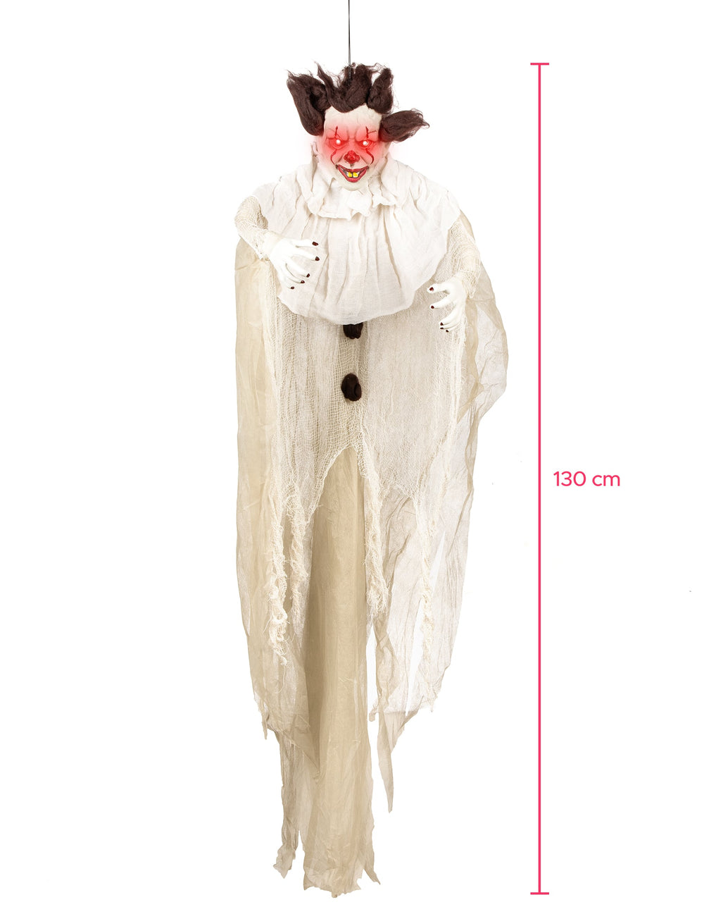 Décoration à suspendre clown tueur pour Halloween blanc avec yeux lumineux rouges