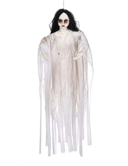 Décoration à suspendre dame blanche pour Halloween lumineuse blanche et noire