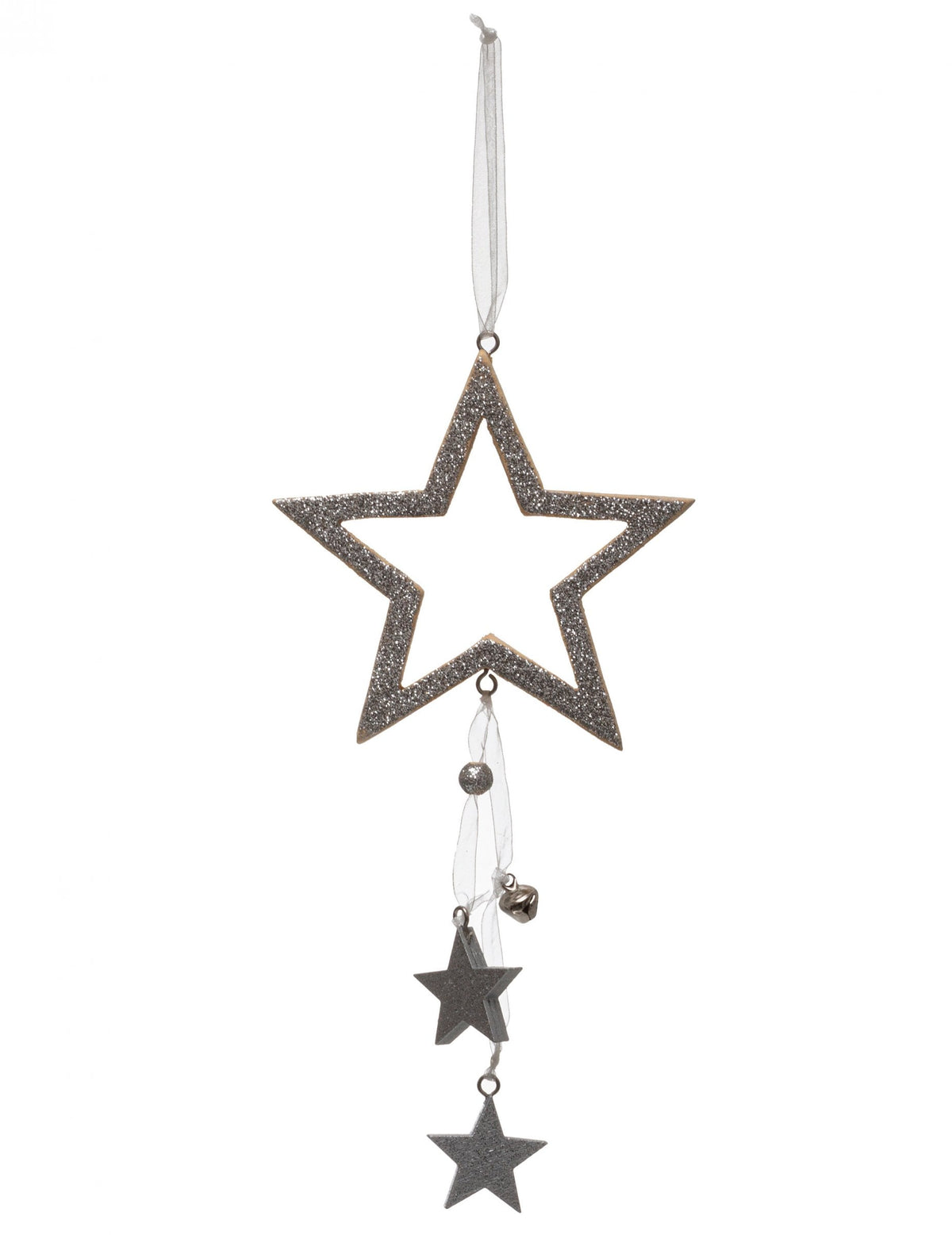 Décoration à suspendre étoile argentée à paillettes et grelots