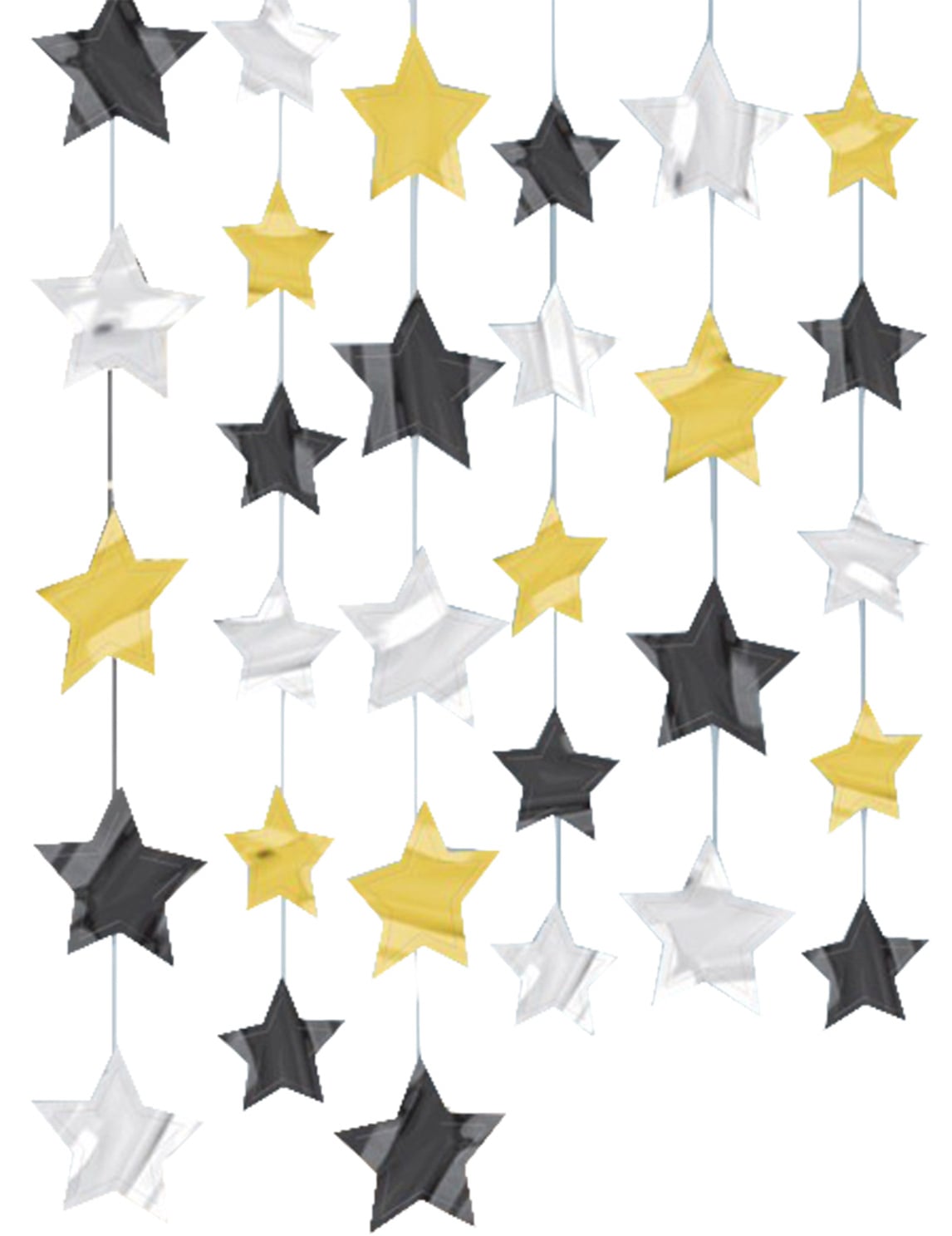 Décorations à suspendre étoiles pour fête or argent et noir