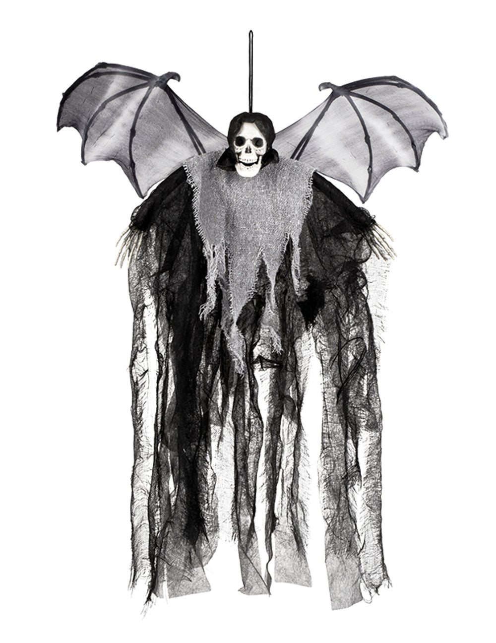 Décoration à suspendre faucheuse chauve-souris pour Halloween noire et grise