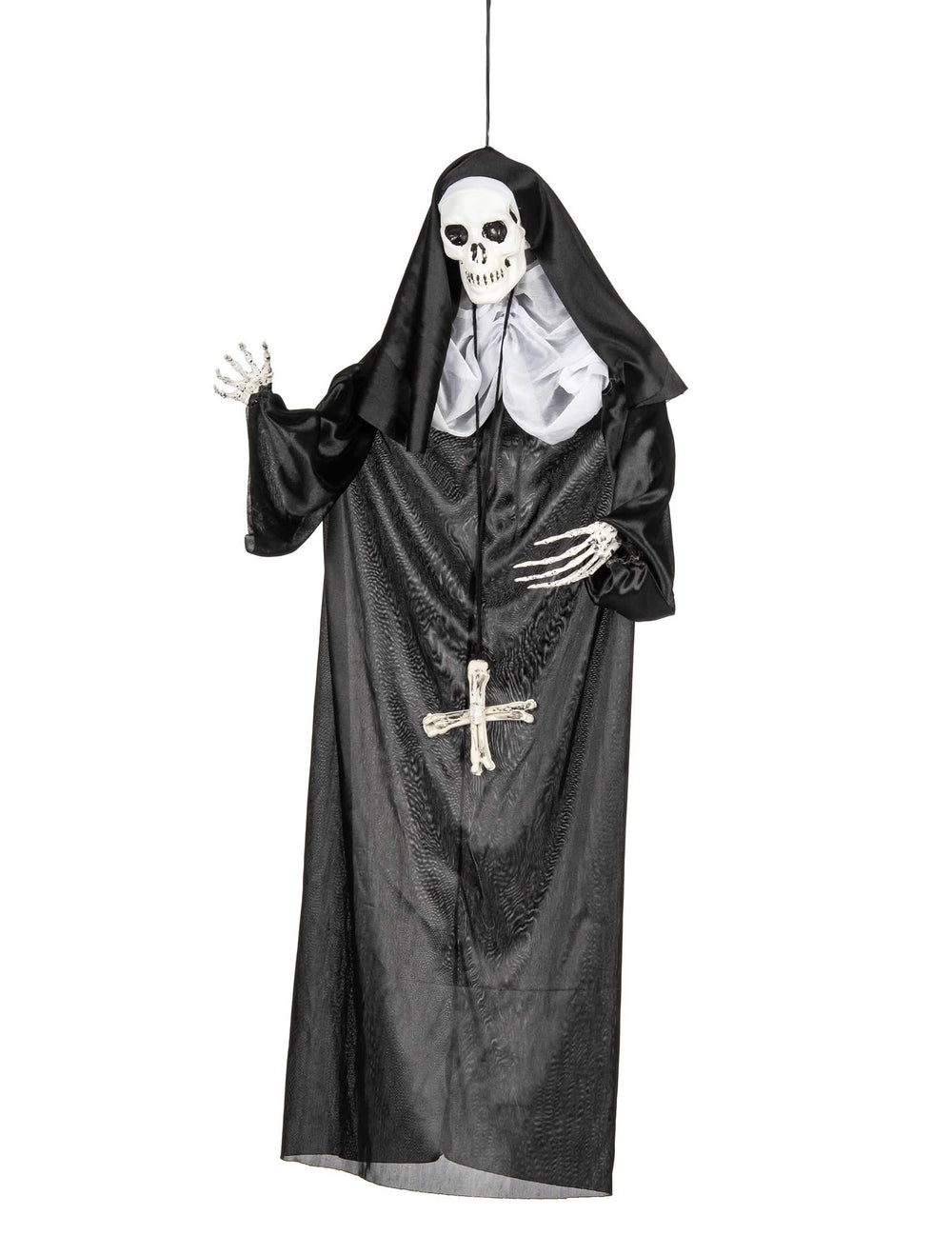 Decoração suspensa de freira para halloween em black and white com esqueleto