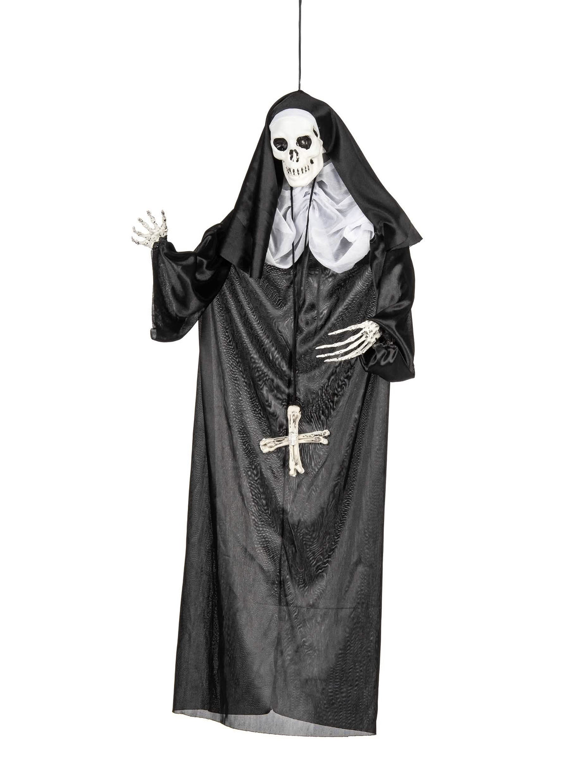 Decoração suspensa de freira para halloween em black and white com esqueleto