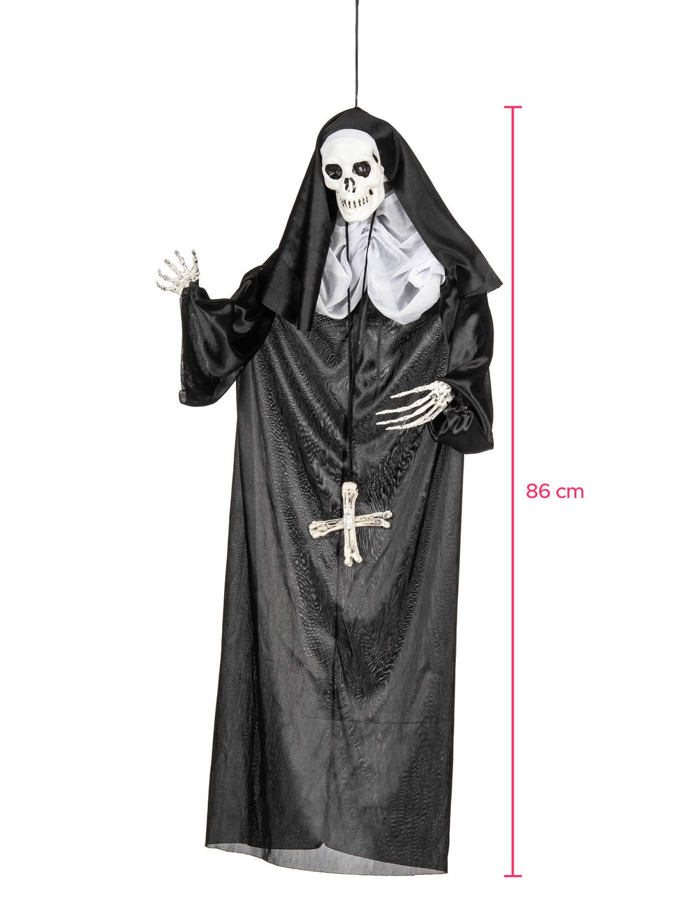 Dimensões da decoração para pendurar freira para halloween