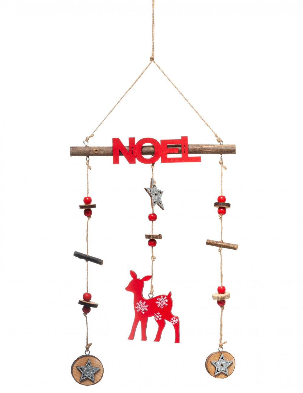 Décoration à suspendre mobile renne de Noël pour intérieur rouge en bois