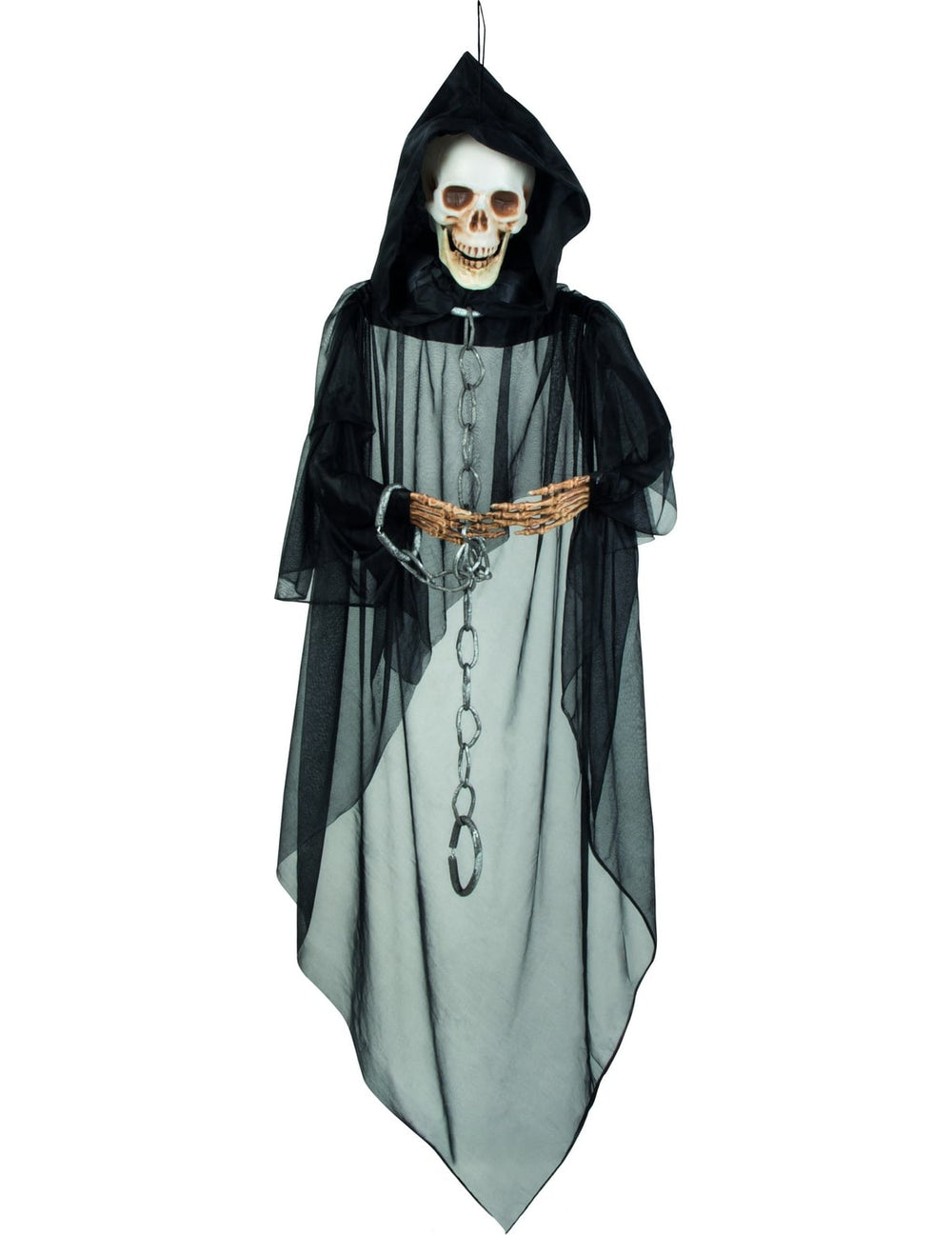 Décoration à suspendre squelette enchaîné pour Halloween noir avec voile et chaînes