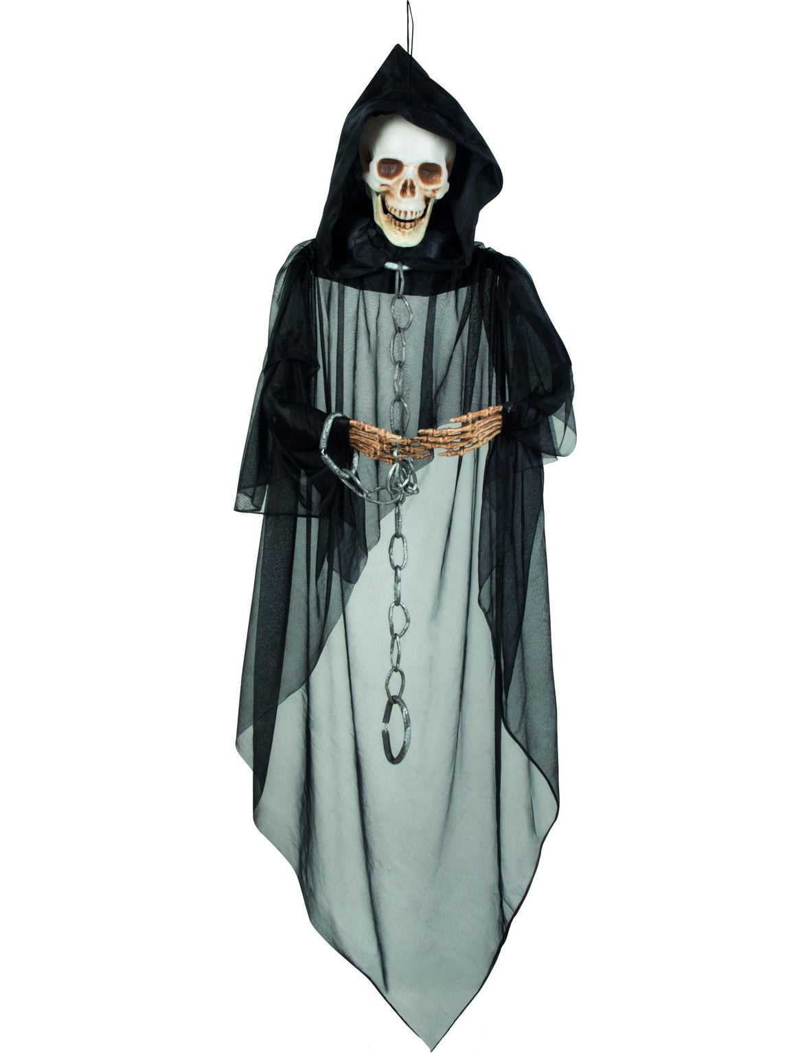 Décoration à suspendre squelette enchaîné pour Halloween noir avec voile et chaînes