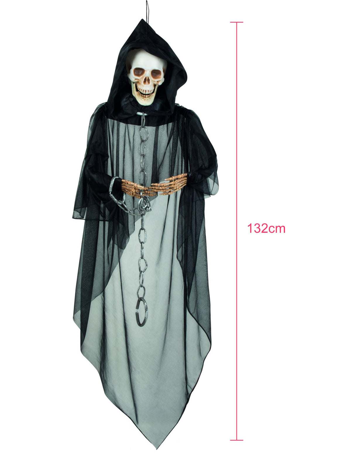 Vue d'ensemble de face de la décoration à suspendre squelette enchaîné pour Halloween
