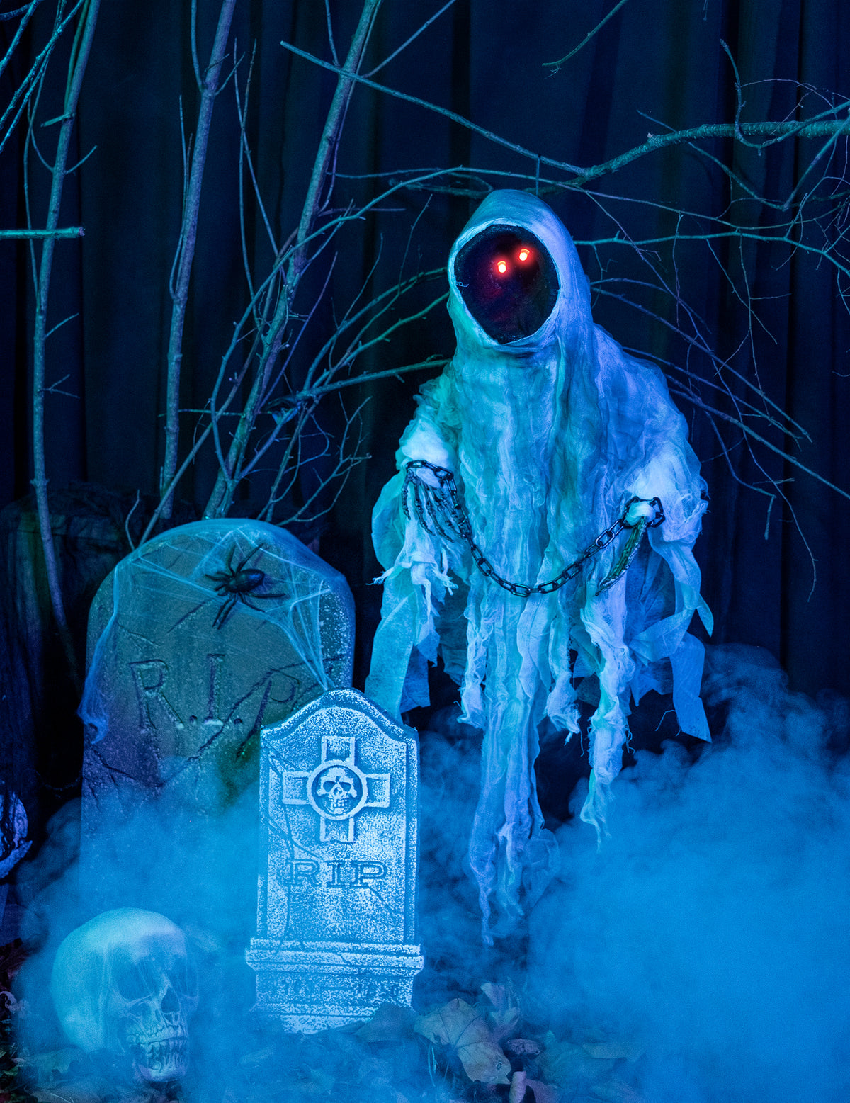 Decoração para pendurar esqueleto acorrentado luminoso Halloween
