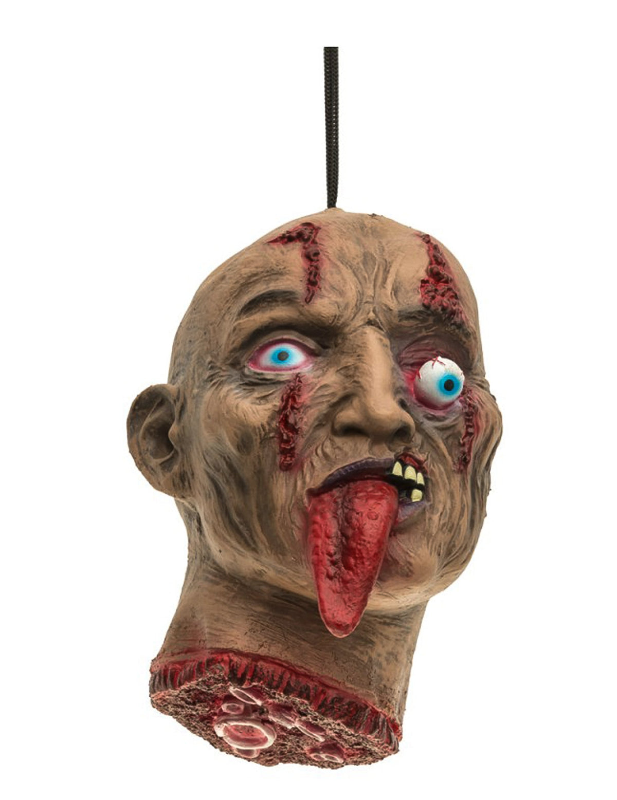 Décoration à suspendre tête coupée pour Halloween beige et ensanglantée avec langue pendante