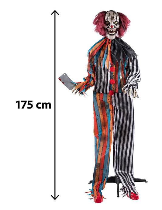 Decoração animada palhaço açougueiro maléfico com movimentos 175 cm