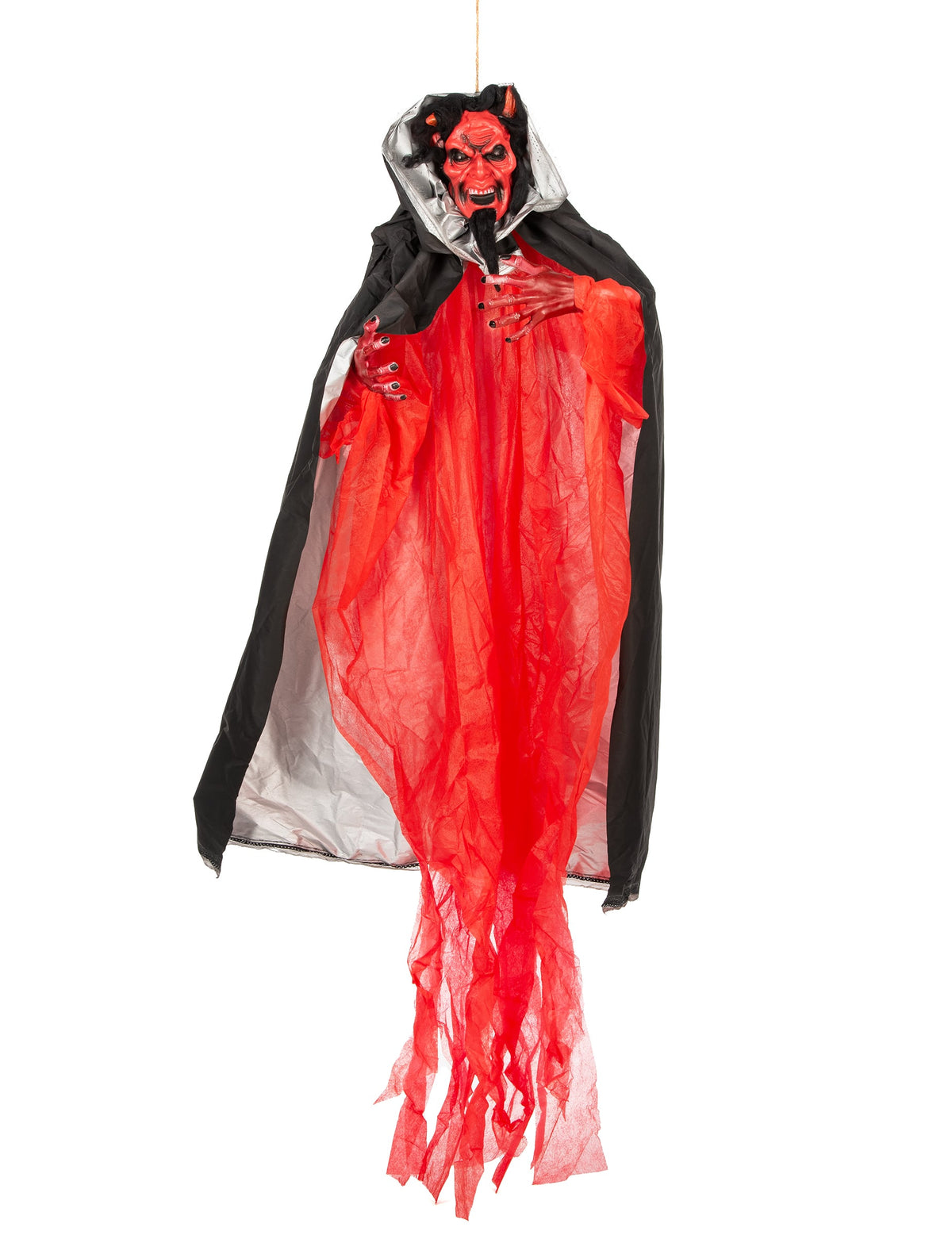 Décoration animée et lumineuse démon pour Halloween rouge et noir avec cape