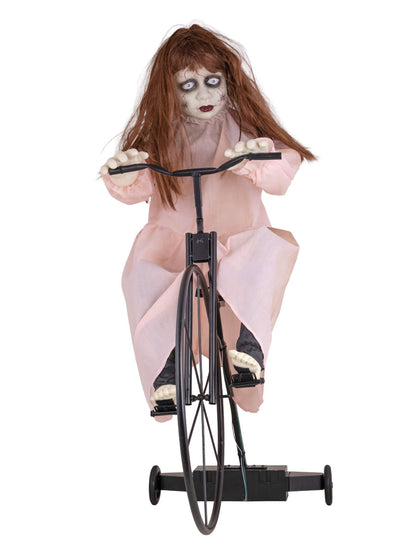 Decoração animada menina possuída em bicicleta com movimento 72 x 30 x 94 cm