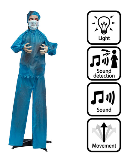 Decoração animada médico louco aterrador com movimentos 170 cm