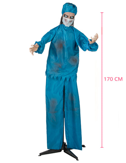 Decoração animada médico louco aterrador com movimentos 170 cm