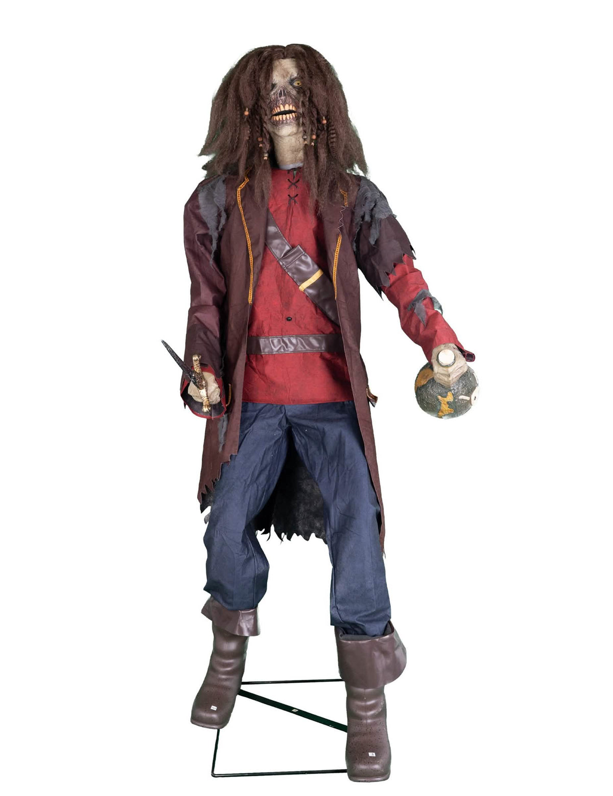 decoração animada pirata para halloween castanho e vermelho com sons e movimentos