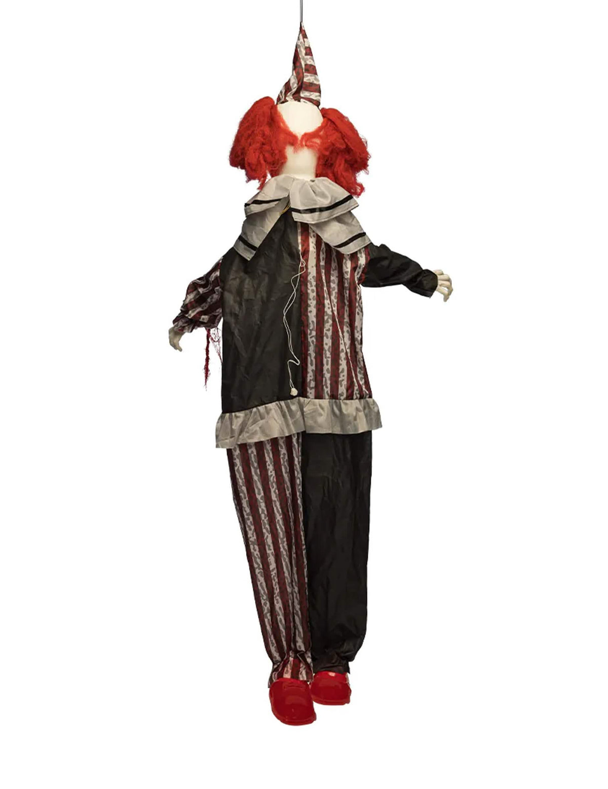 Decoração animada suspensa palhaço maléfico com risos e movimentos 175 cm