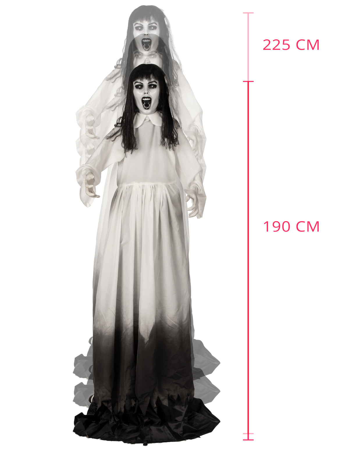 Decoração animada viúva fantasmagórica extensível com movimento 190 a 225 cm