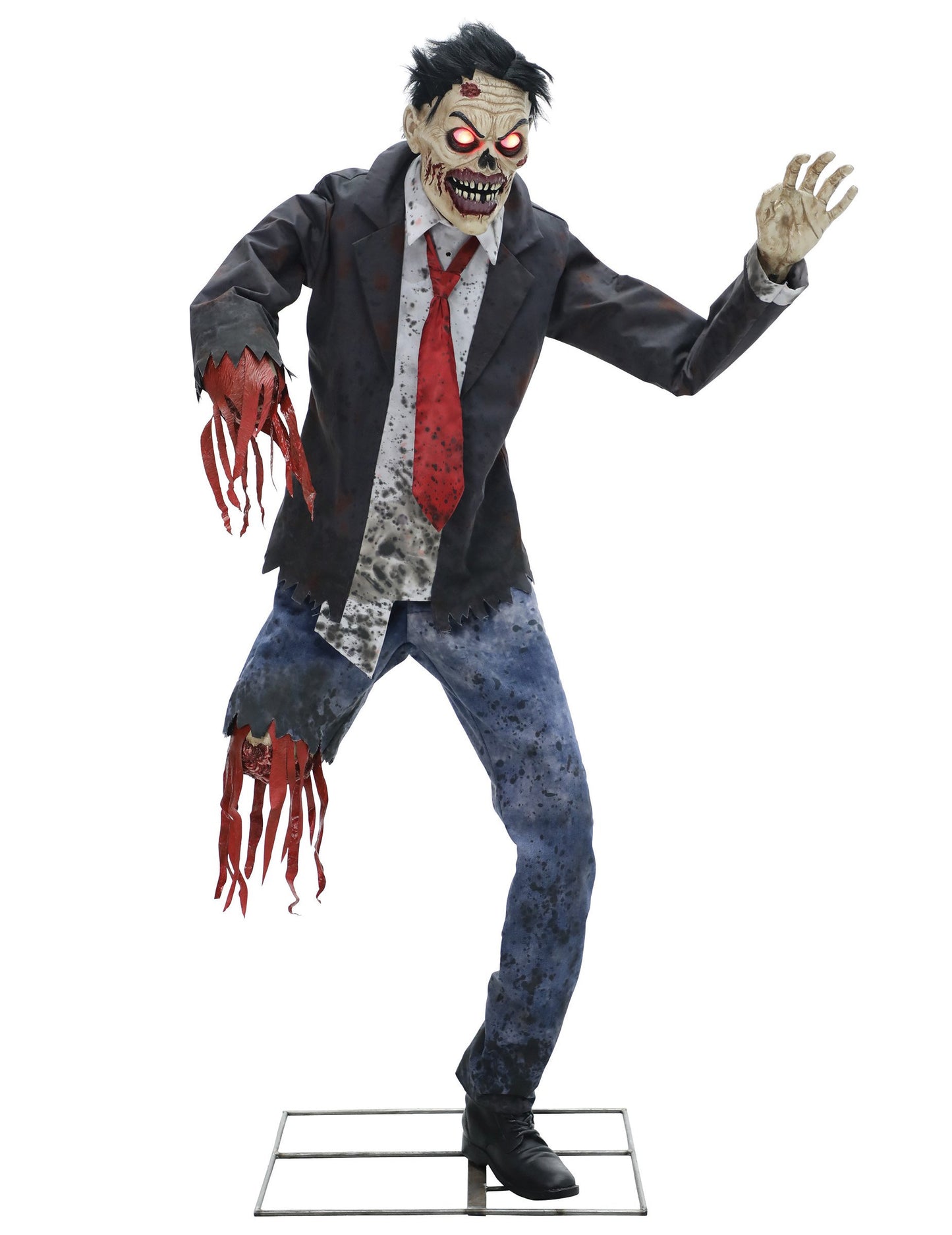 Decoração animada zumbi fraturado de 1,8 m com braços articulados, sons e luzes