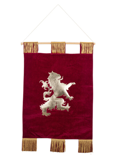 Décoration blason lion pour fête médiévale velours bordeaux et or