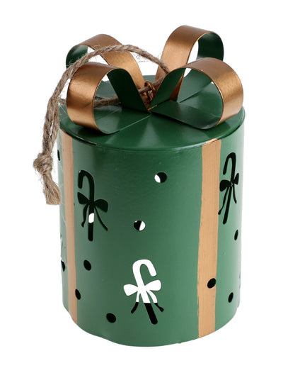 Decoração de presente rendilhada em metal verde pinheiro 7 x 10,5 cm