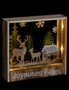Décoration cadre lumineux à poser rennes en bois avec inscription Joyeuses Fêtes