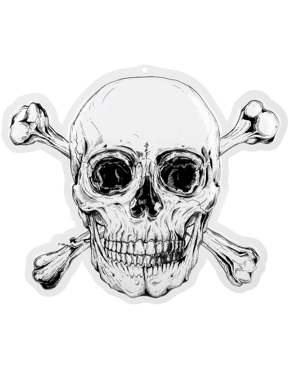Decoração de parede em plástico Pirate Jolly Roger branco e preto com crânio e ossos cruzados