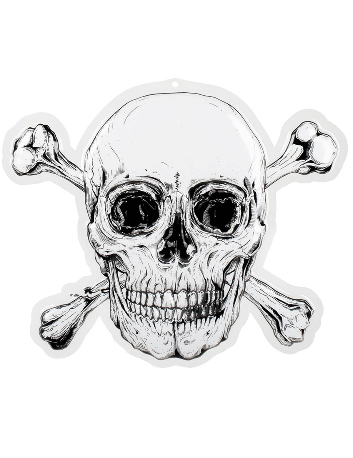 Decoração de parede em plástico Pirate Jolly Roger branco e preto com crânio e ossos cruzados