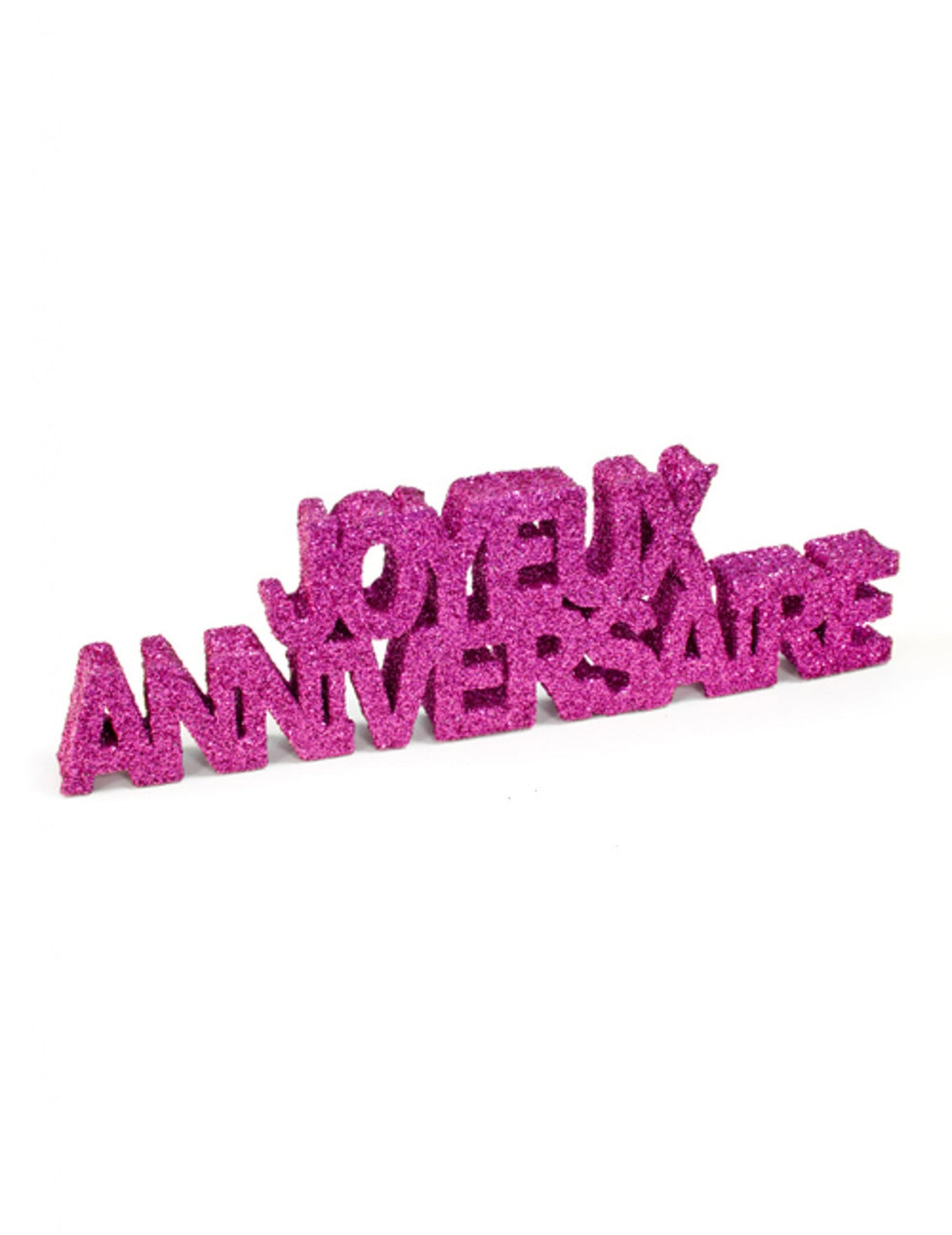 Décoration de table Joyeux Anniversaire pailleté fuchsia en polystyrène