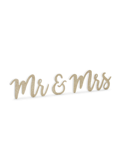 Décoration en bois Mr et Mrs pour mariage dorée pailletée