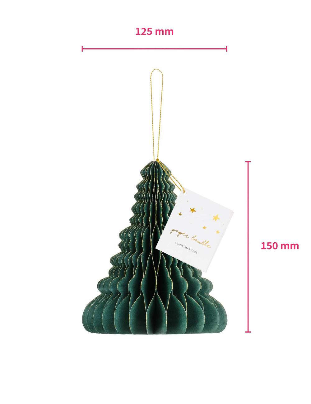 Dimensões da decoração em papel alveolado árvore de natal