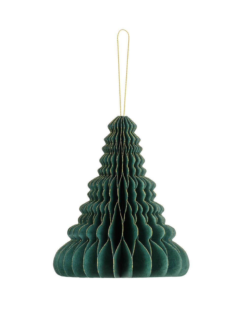 Decoração em papel alveolado pinheiro de natal verde e dourado