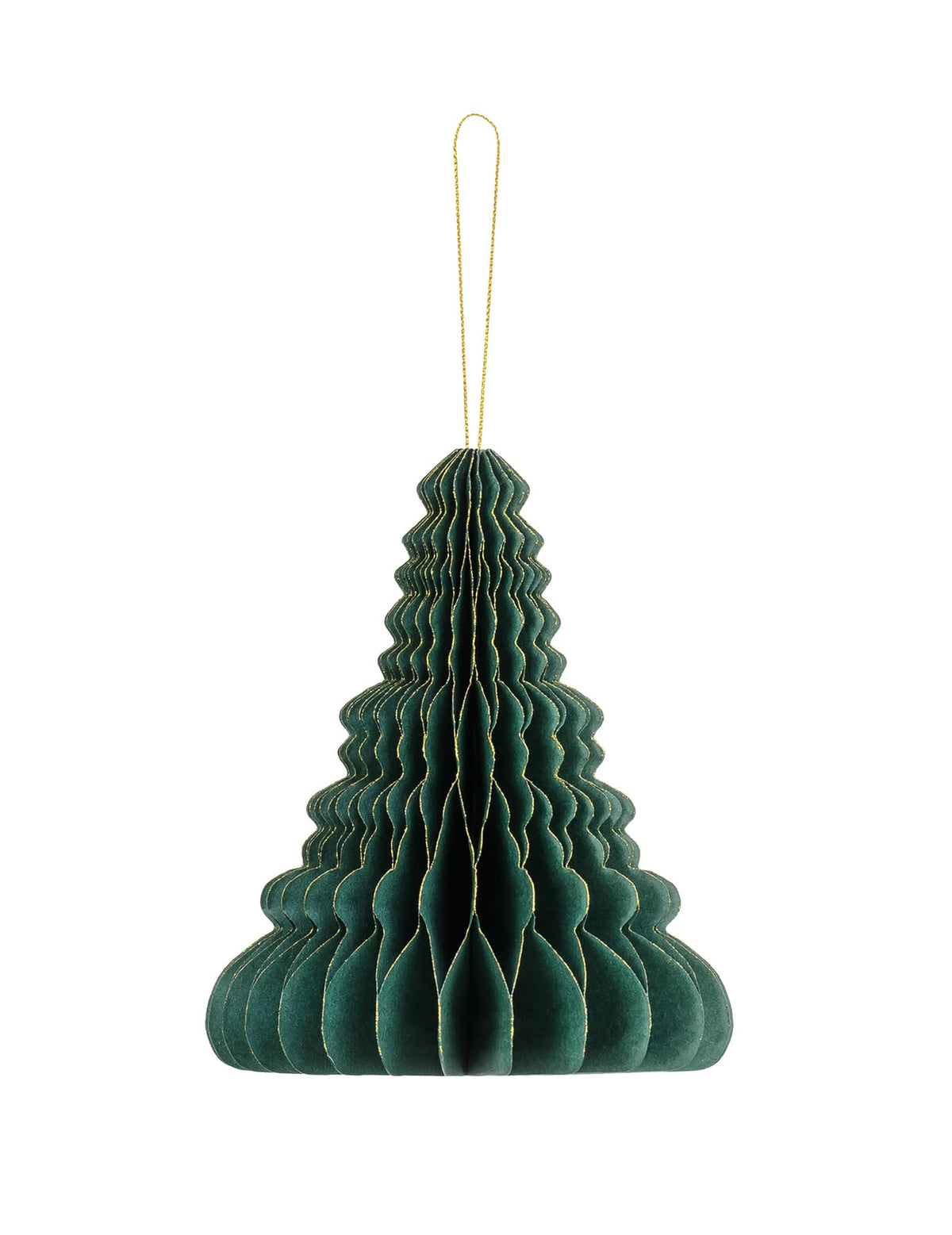 Decoração em papel alveolado pinheiro de natal verde e dourado