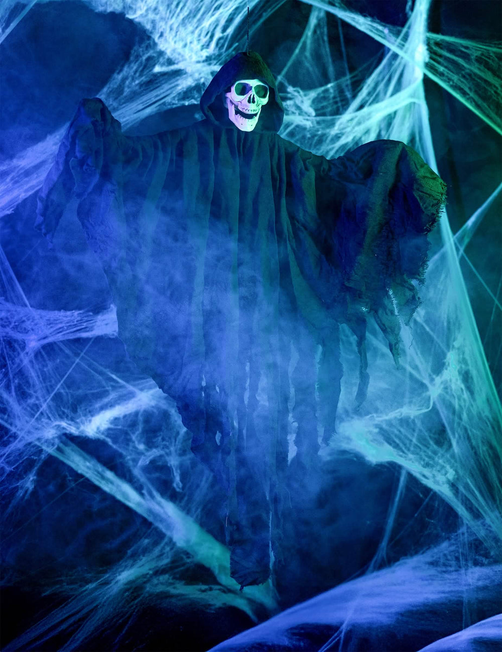 Encenação da decoração de ceifeiro para halloween negra para pendurar