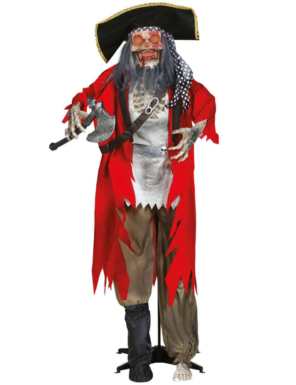 Décoration géante pirate animé rouge et noir squelette avec hache