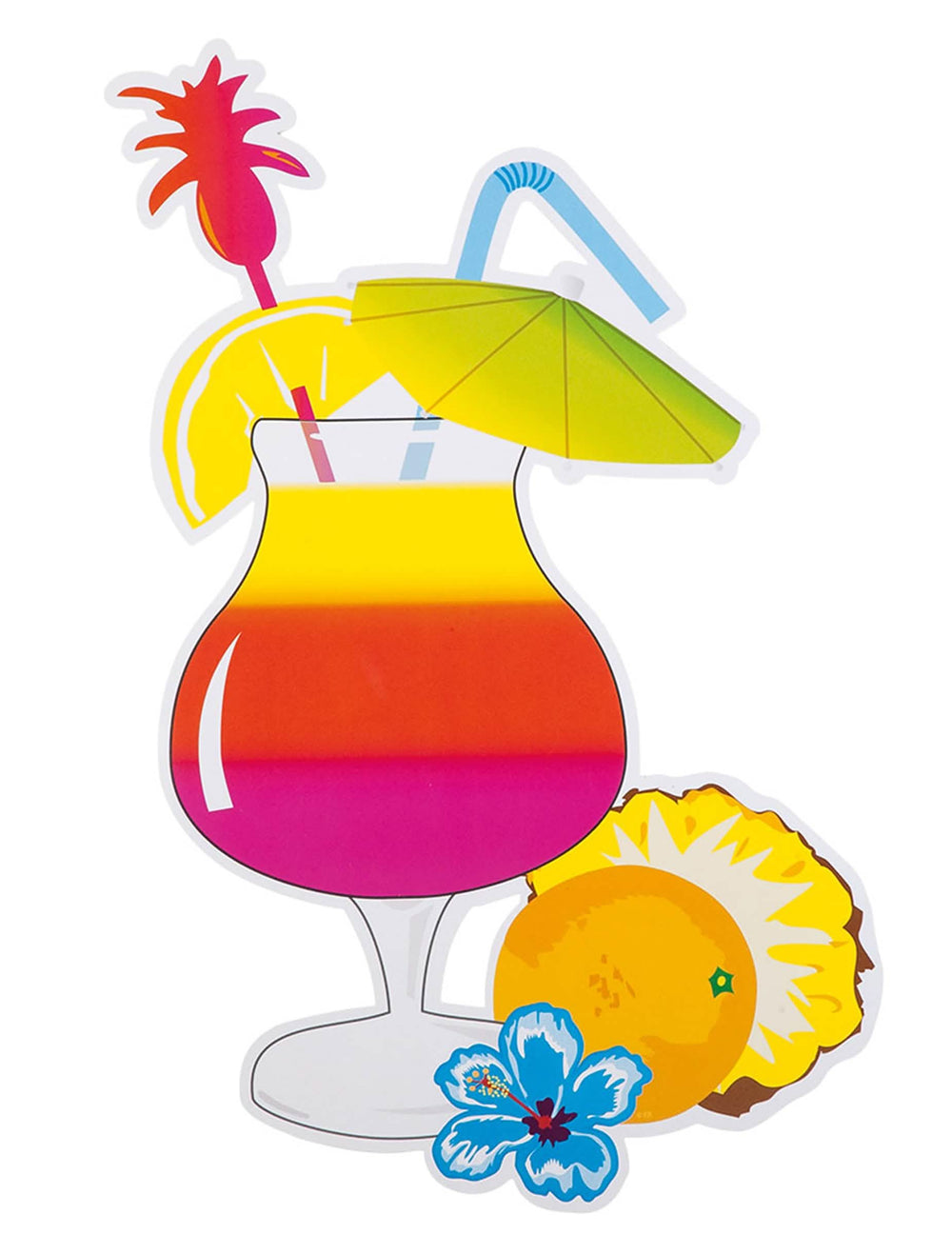 Copo de cocktail com sombrinha e flores da decoração havaí