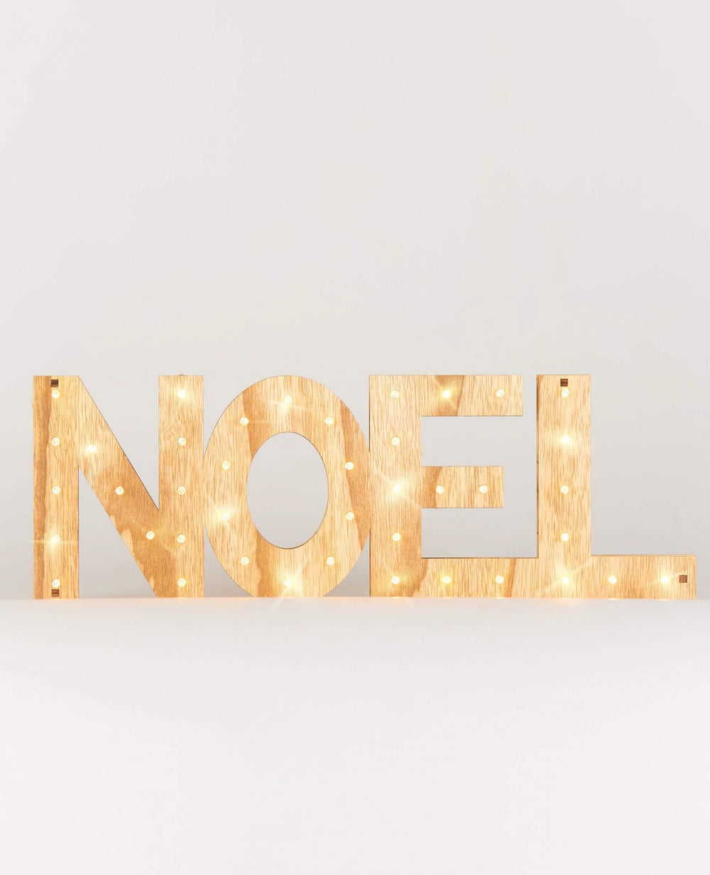 Decoração letras luminosas natal em madeira branco quente com 41 LED
