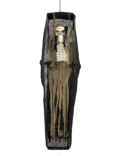 Décoration lumineuse cercueil pour Halloween noire avec squelette