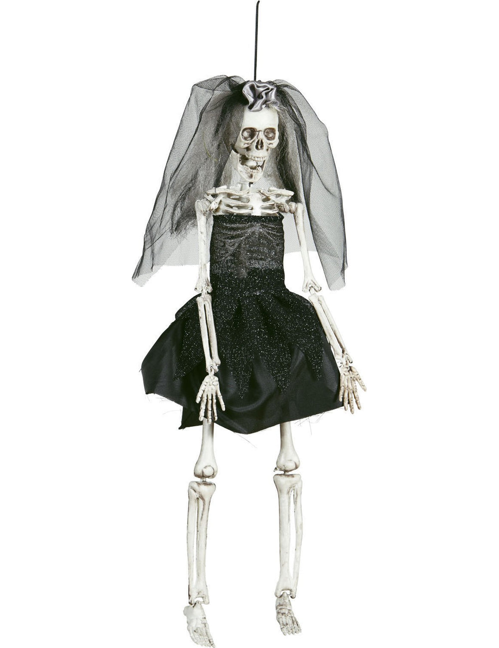 Décoration mariée pour Halloween noire avec robe de squelette et voile en tulle