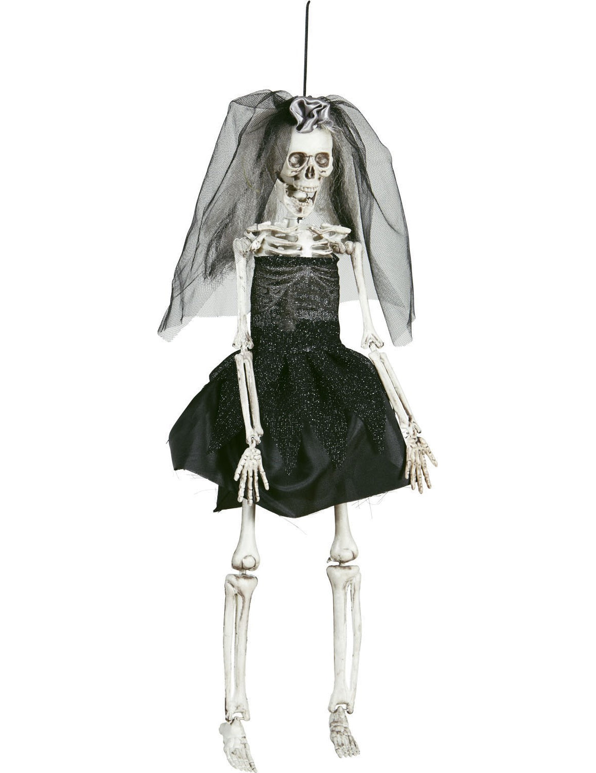 Décoration mariée pour Halloween noire avec robe de squelette et voile en tulle