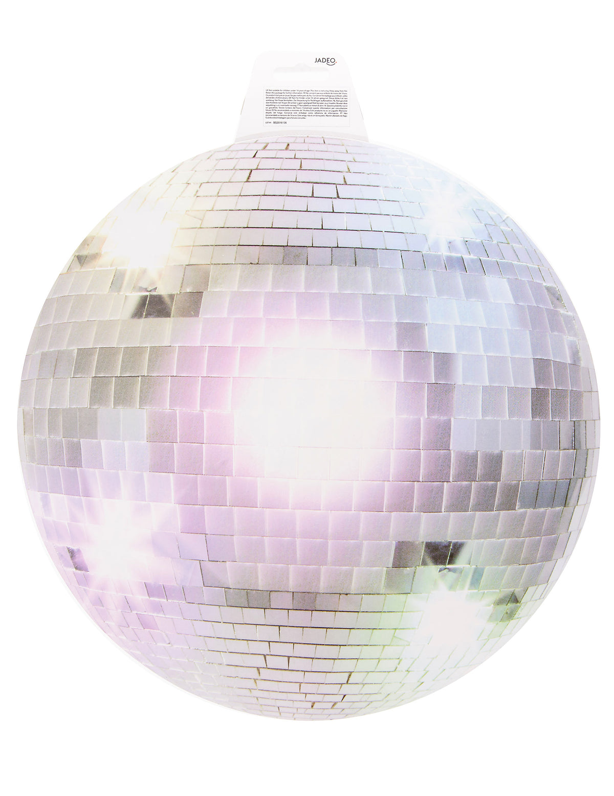 Vue de face de la décoration murale boule disco argentée