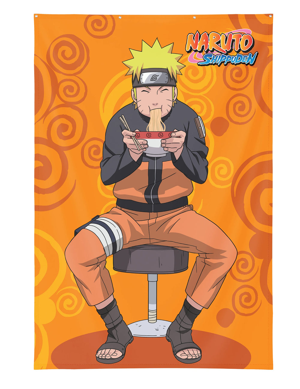 Décoration murale Naruto Shippuden orange avec Naruto mangeant des ramen et œillets métalliques