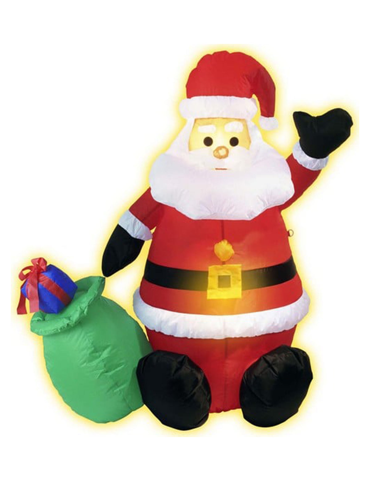 Vue de face assise de la décoration Père Noël gonflable et lumineux