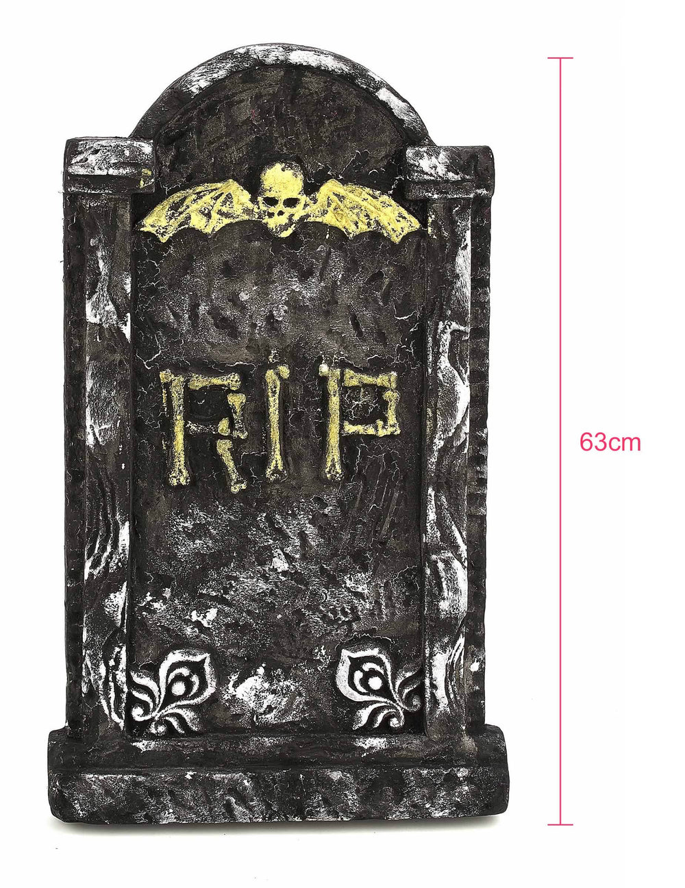 Indicação das dimensões da decoração de lápide de halloween