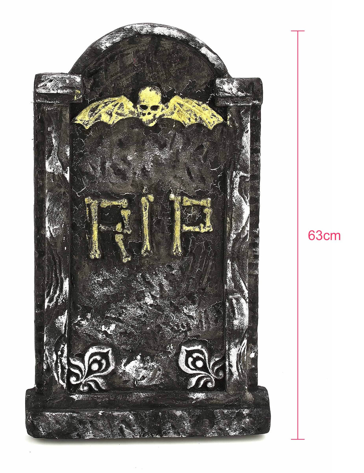 Indicação das dimensões da decoração de lápide de halloween
